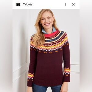 Talbots Womens Fair Isle Yoke Crewneck Sweater